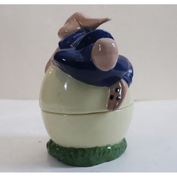 Ceramic Bunny Rabbit Egg Canister Lid Trinket Dish Signed AF - Picture 4 of 7
